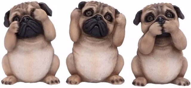 Nemesis Now Three Wise Pugs Dog Tabletop Ornaments, Brown, Height: 8.5 cm