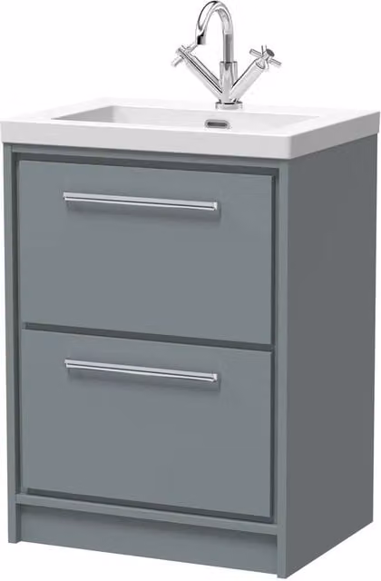 Balterley Modern Bathroom Floor Unit with 2 Soft-Close Drawers and Fireclay Basin, Grey, W: 60 cm – 1