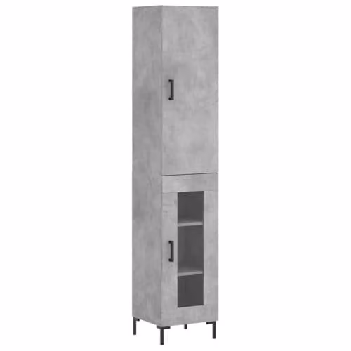 vidaXL Industrial Highboard in Grey with Glass Doors and Internal Shelves, W/D/H: 34.5 x 34.5 x 180 cm
