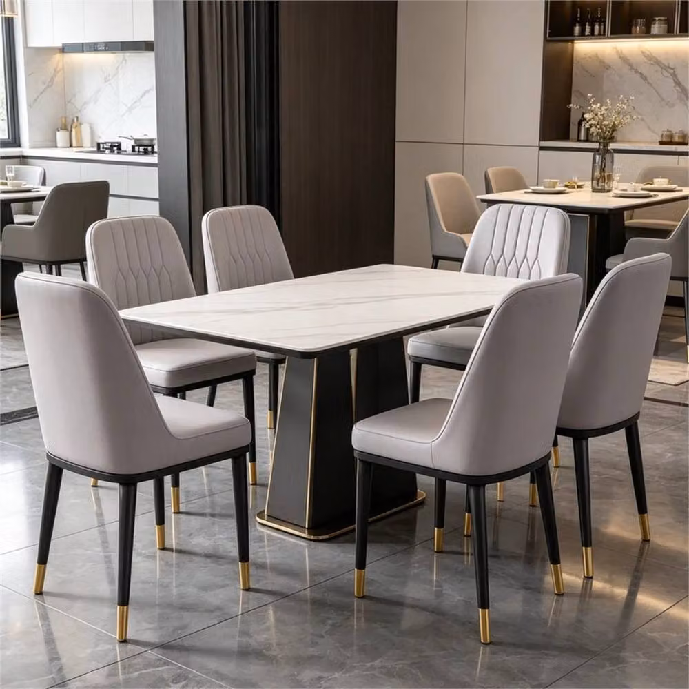 SPETLEK Set of 6 Grey Faux Leather Dining Chairs with Metal Legs – 3
