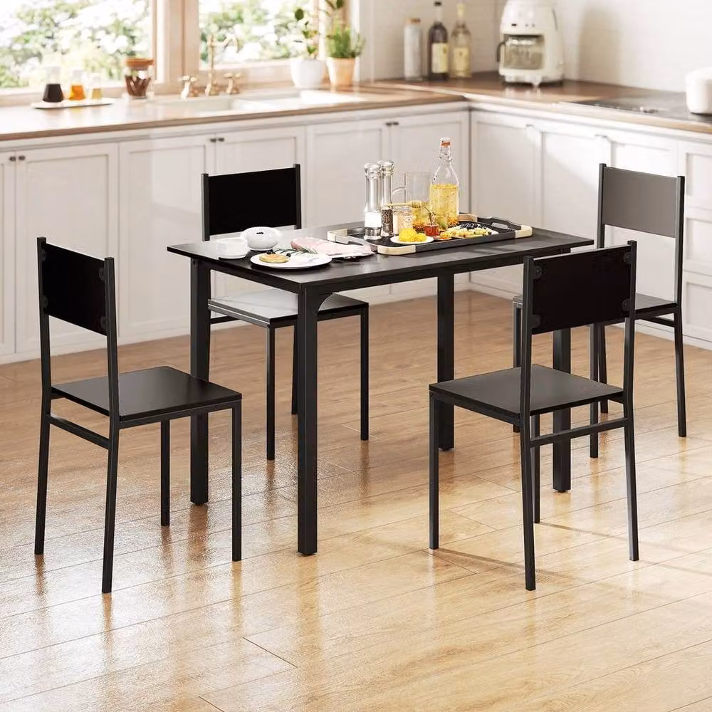 KORVIXA Industrial Dining Table Set with 4 Chairs, Black, W/D/H: 100 x 100 x 75 cm – 4