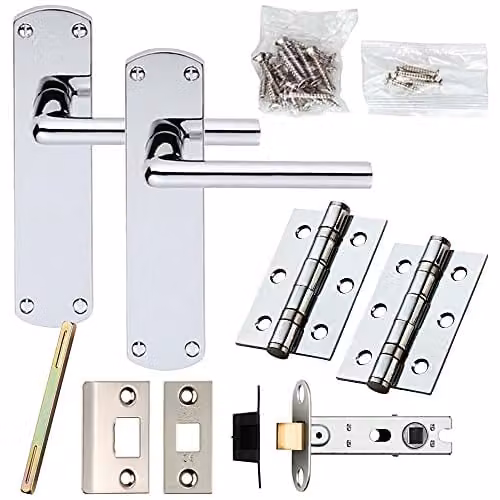 Loops Chrome Rounded Straight Bar Door Handle and Latch Pack with Backplate 170 x 42 mm