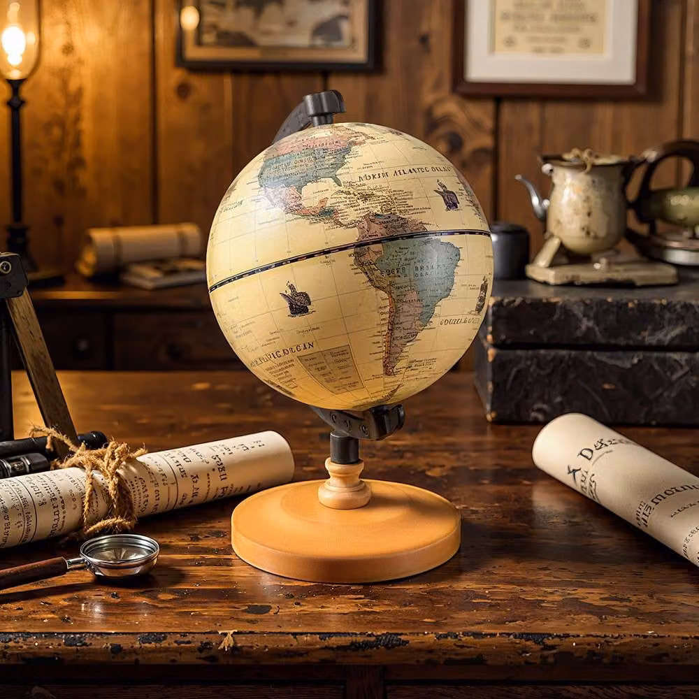 Costway Antique Mini Rotating World Globe in Bronze, Diameter: 14 cm – 4