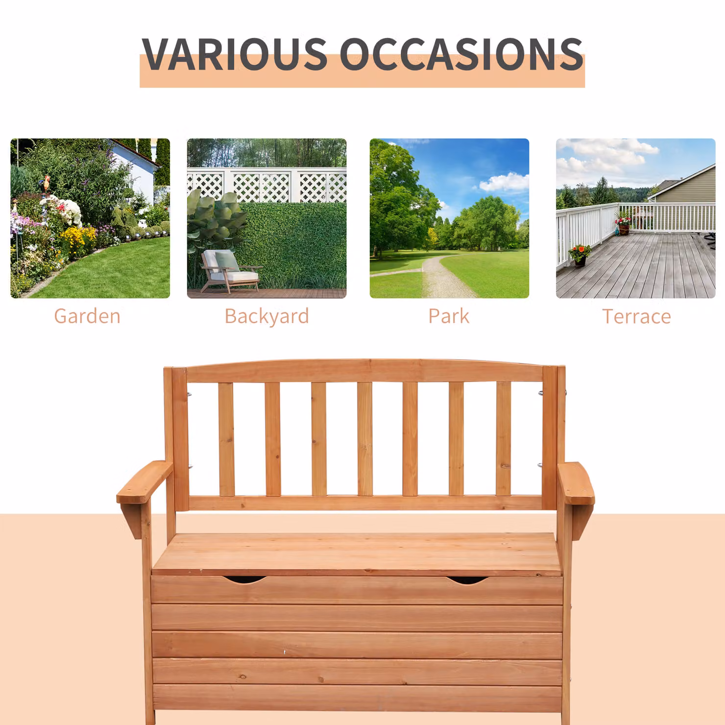 Outsunny Rustic Brown Fir Wood Outdoor Garden Storage Bench with Armrests – 5