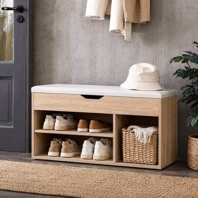 STILVORA Shoe Storage Bench with Hidden Storage in Light Oak