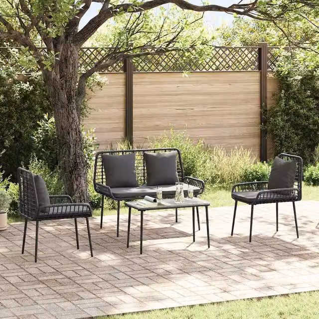 Berkfield Home 4 Piece Poly Rattan Garden Furniture Set in Black and Cream – 1