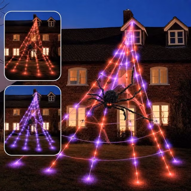 Marco Paul Pre-lit Giant Spider Web Halloween Decoration, 23ft, Multicolour – 1