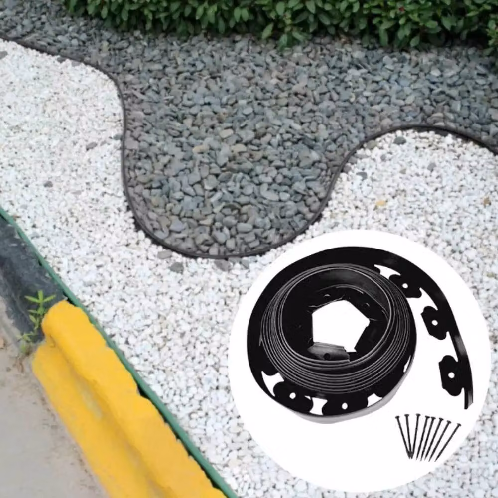 FLAVORA Flexible Black Plastic Garden Border for Grass and Lawns – 6