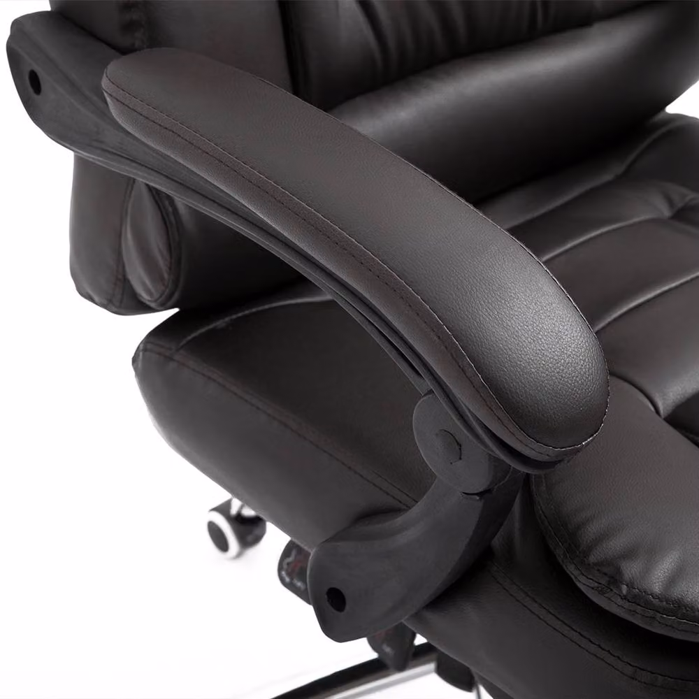 Rolipo Brown PU Leather Reclining Executive Office Chair with Footrest and Headrest – 4