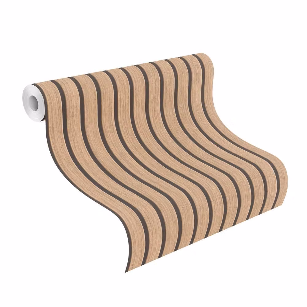 Rasch Echo Self-Adhesive Wood Look Wallpaper with Striped Abstract Design in Beige and Black, Matt Textured Non-Woven Roll – 4