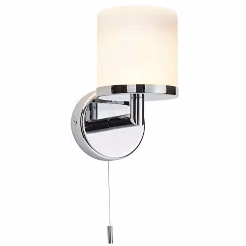 Loops IP44 Rated Modern Round Bathroom Wall Light in Chrome with Transparent Glass Shade
