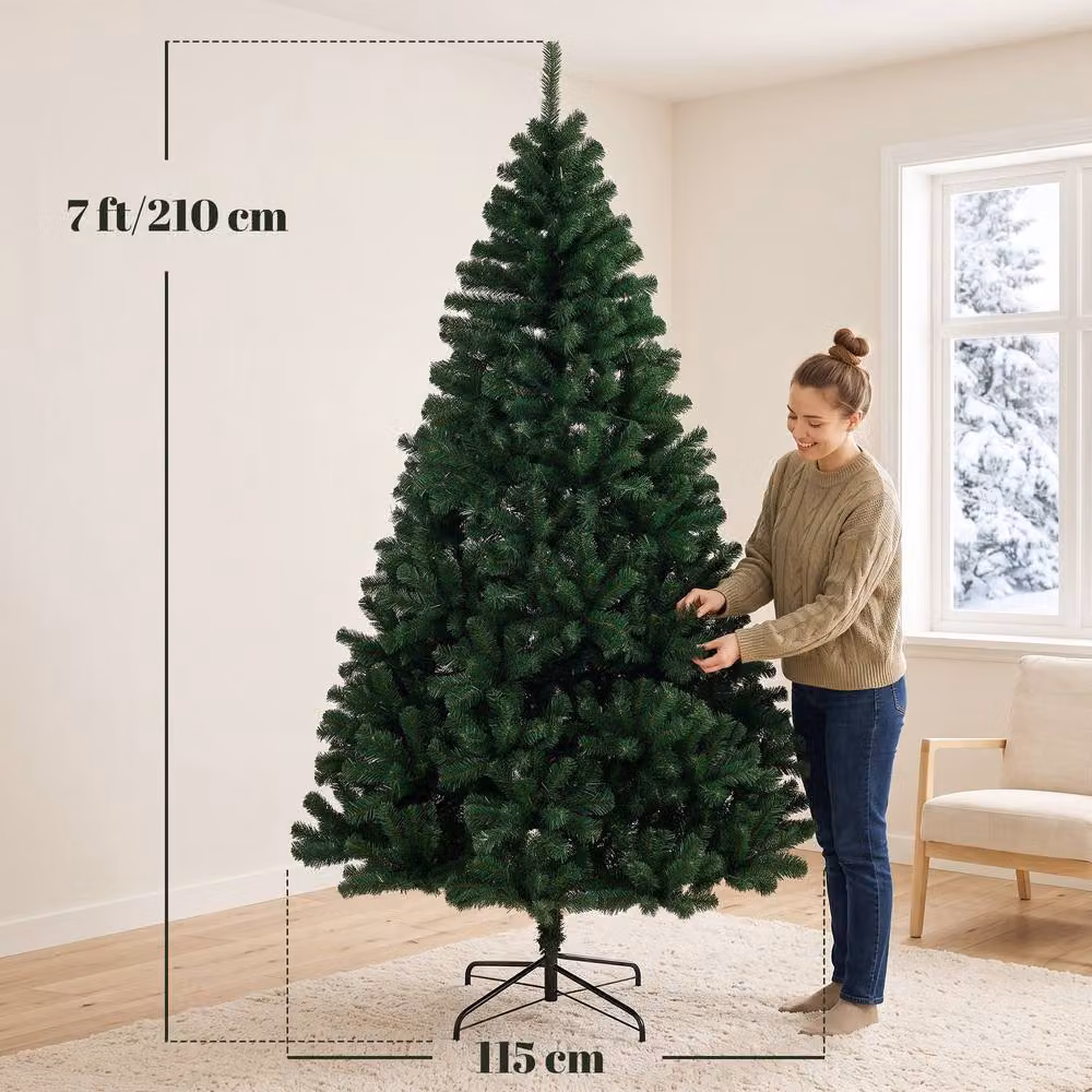 HOMCOM Green Artificial Christmas Tree with Hinged Design, Height: 200 cm – 3