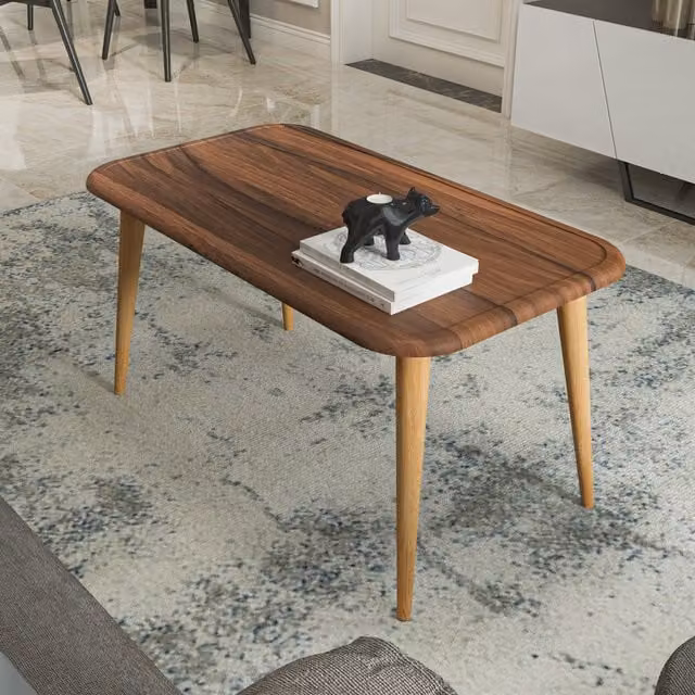 Decorotika Mid-Century Rectangular Walnut Coffee Table in Brown