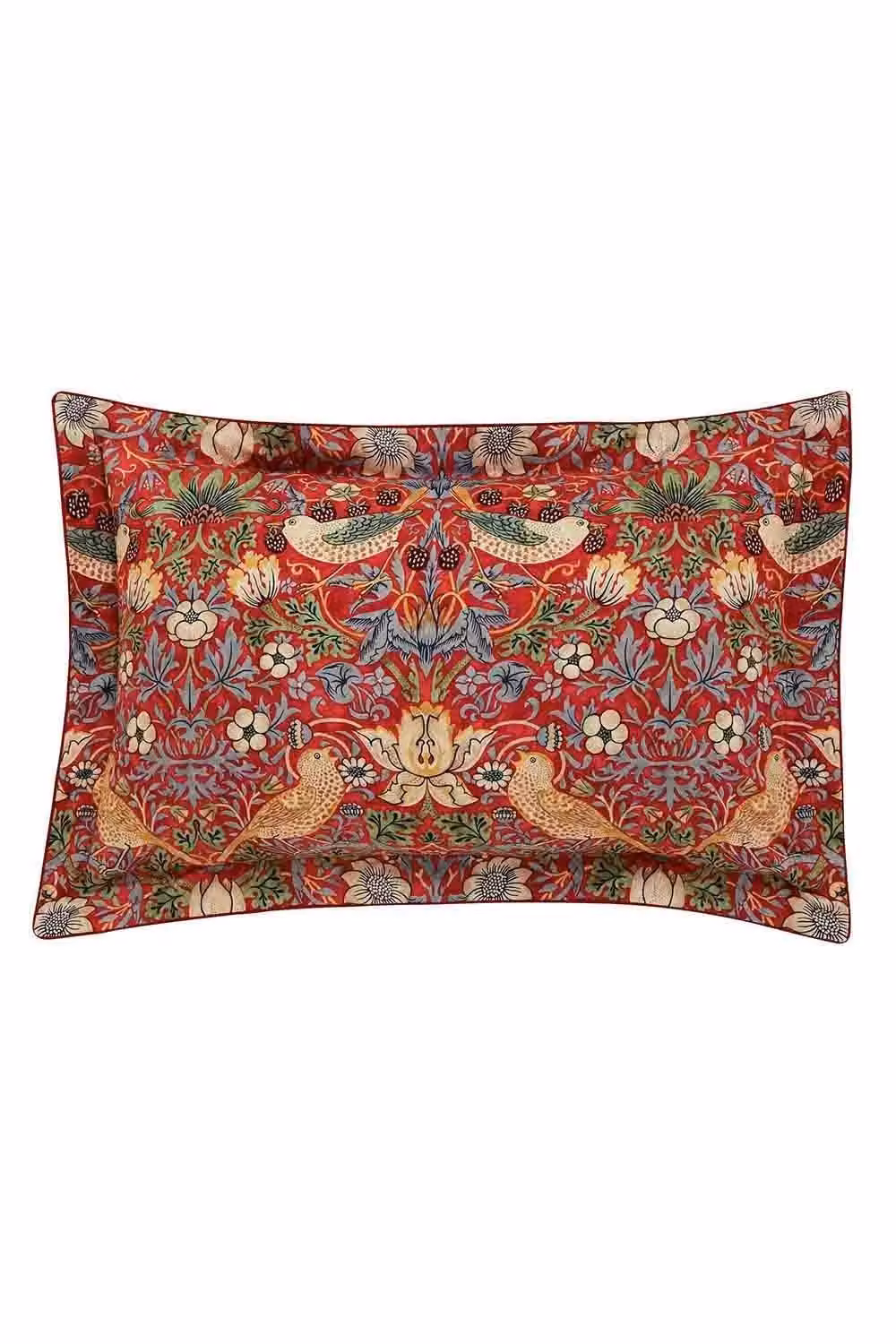 Morris & Co Strawberry Thief Red Cotton Percale Single Duvet Cover and Pillowcase Set, W: 90 cm, H: 200 cm – 3