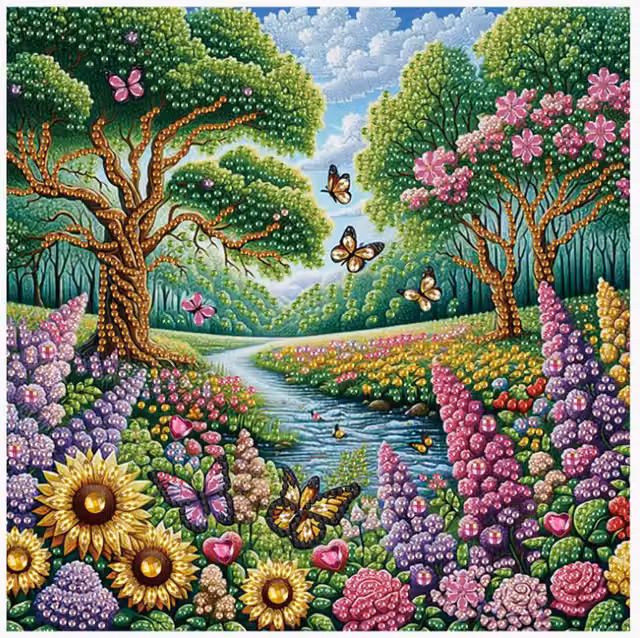 Syntego Summer Scene Diamond Painting Kit, Multicolour and Green