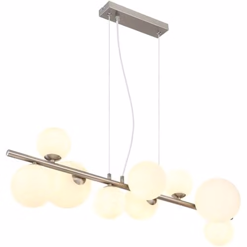 Globo Lighting Modern LED Pendant Light with 9 Transparent Glass Spheres in Silver and White, Height Adjustable, W/D/H: 120 x 87 x 34.5 cm – 1