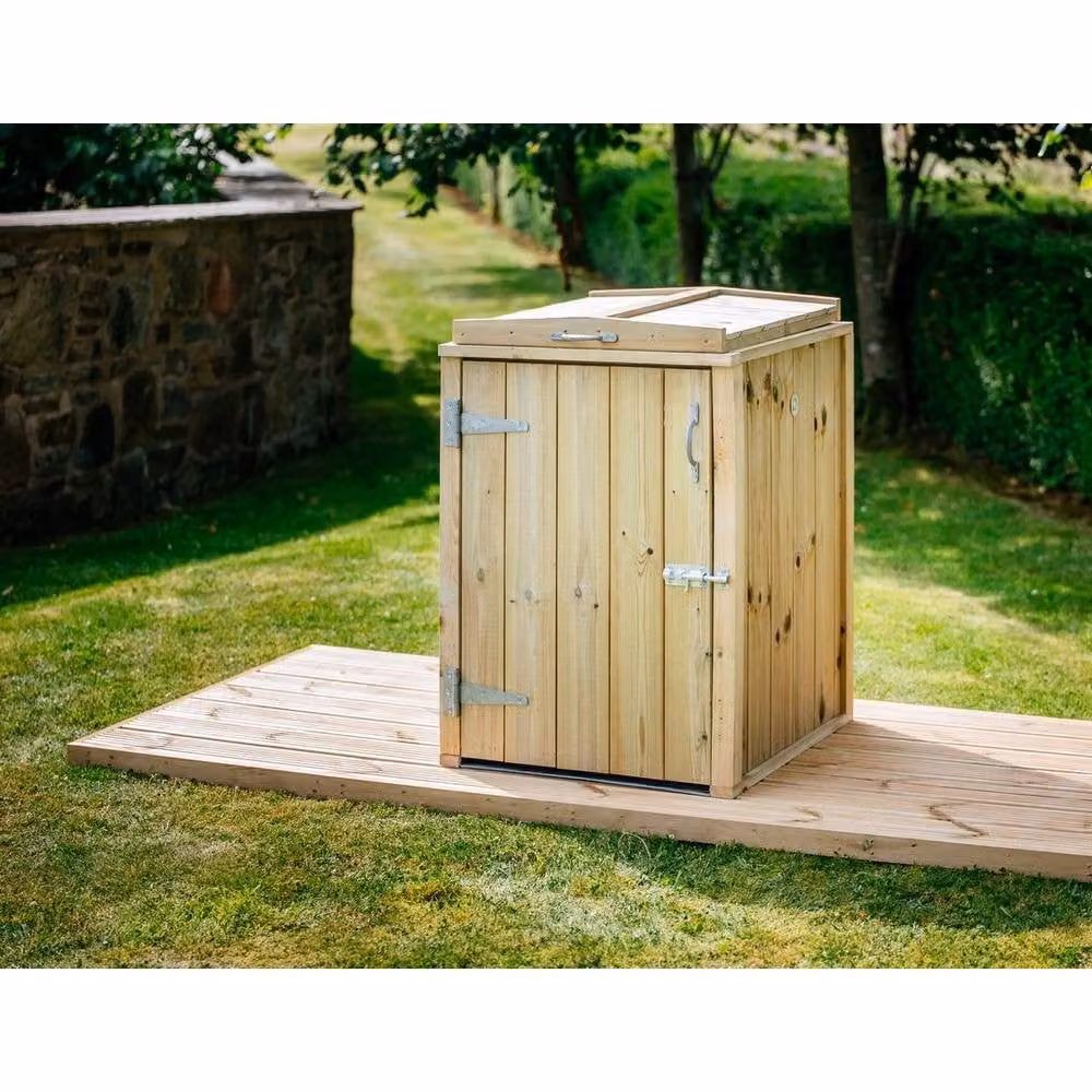 The Garden Village Dutton Single Timber Dustbin Store in Brown, W: 63 cm, D: 64 cm, H: 88 cm – 2