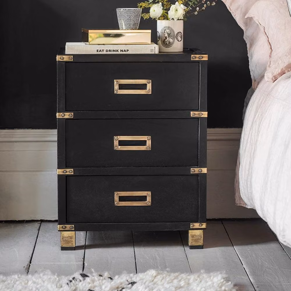 Atkin & Thyme Greenwich Mango Wood and Metal Bedside Drawers in Black
