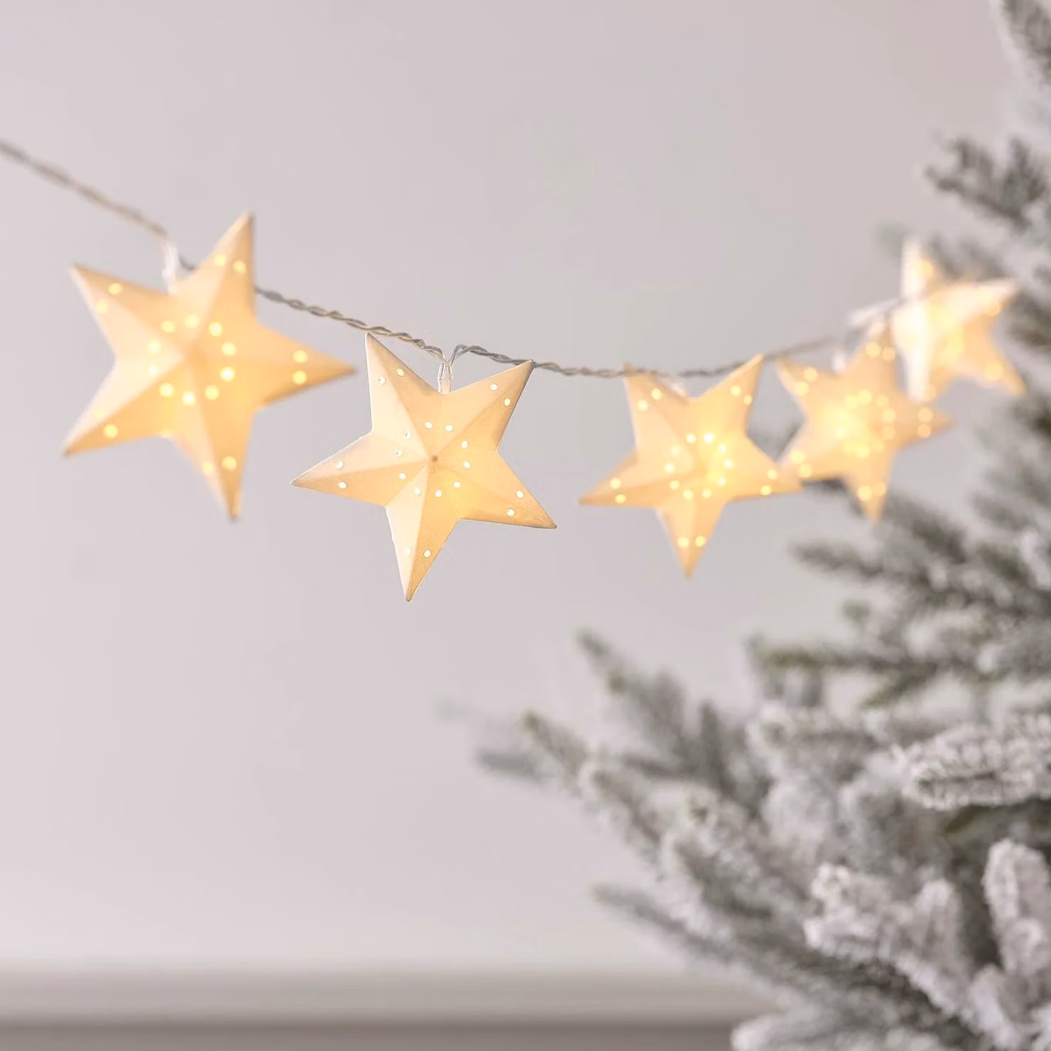 Lights4fun White Paper Star LED Christmas String Lights with Timer, 1.8m – 1