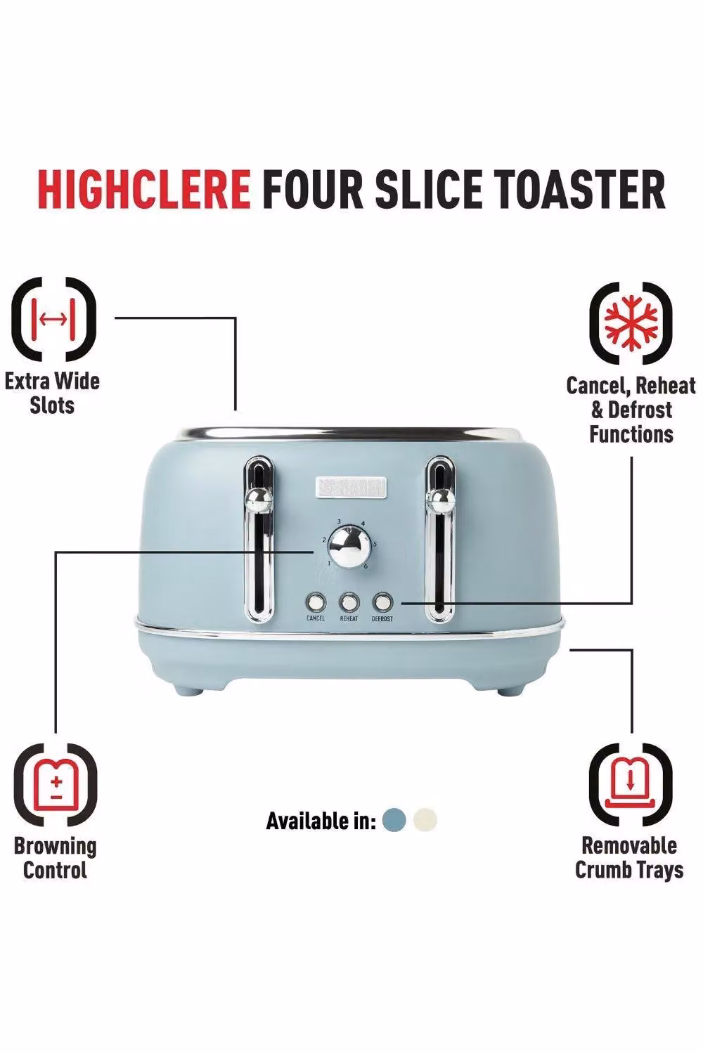 Haden Highclere 4 Slice Toaster in Blue – 2