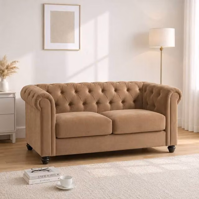 Sofaya Hampton 2 Seater Chesterfield Velvet Sofa in Brown – 1