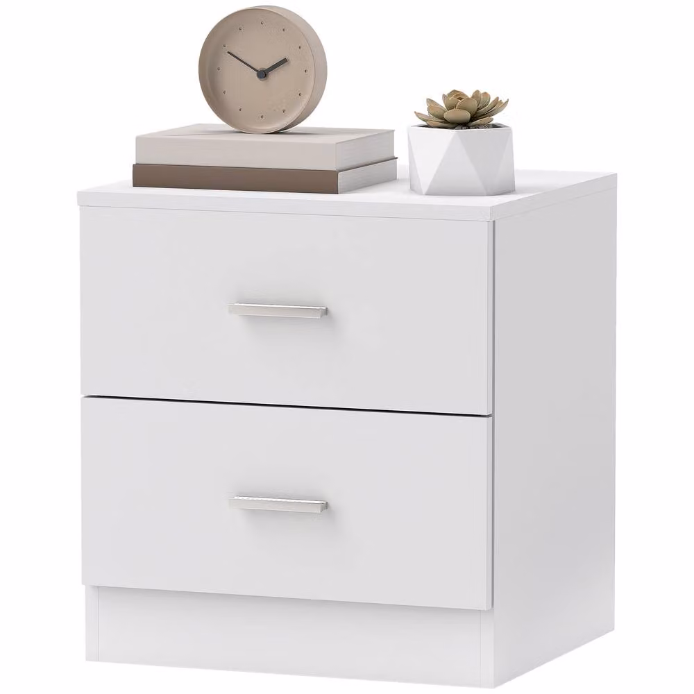 STILVORA Modern White Bedside Table with 2 Drawers – 2