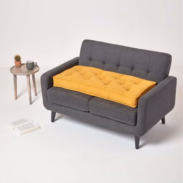 Homescapes Cotton 2 Seater Booster Seat Cushion in Yellow