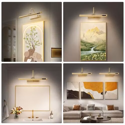 Harper Living Antique Brass Rechargeable Picture Light with Remote Control, Dimmable LED Wall Lamp with Timer and CCT Settings – 4