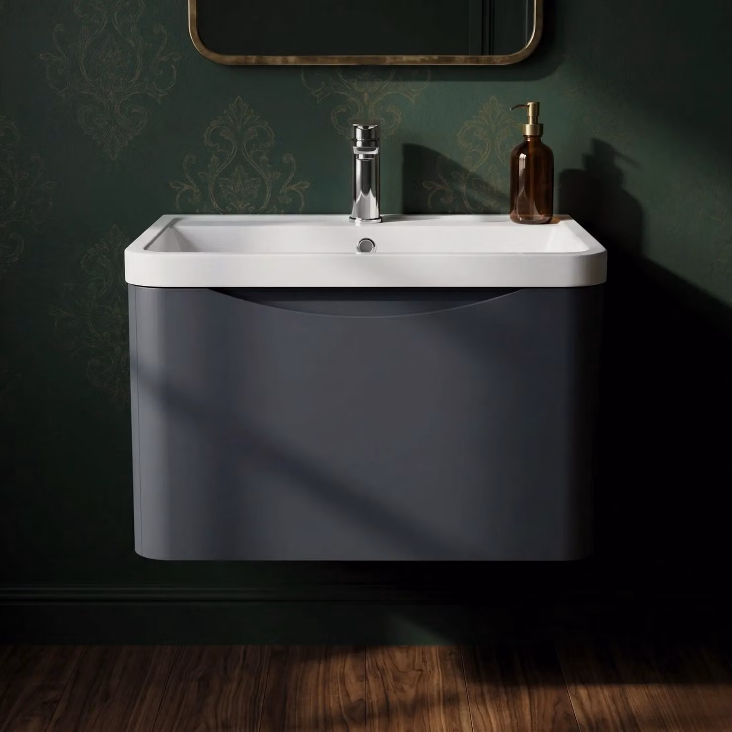 Balterley Wall Hung 1 Drawer Bathroom Vanity Unit and Basin, Dark Grey, Width: 55 cm – 5