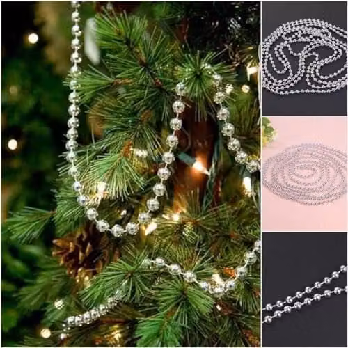 Shatchi Silver Shiny Christmas Bead Chain Metallic Beaded Garland for Hanging Decorations – 5