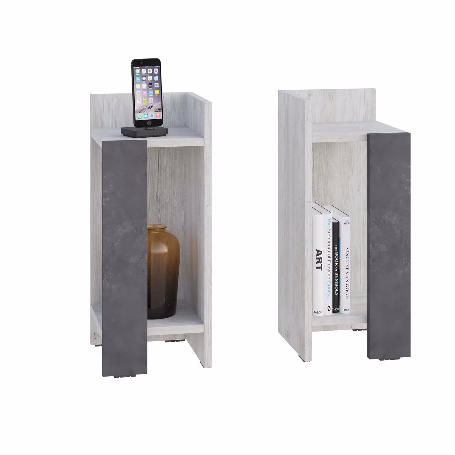 Decortie Elos Modern Narrow Bedside Table 2-Piece Set in Off-White – 2