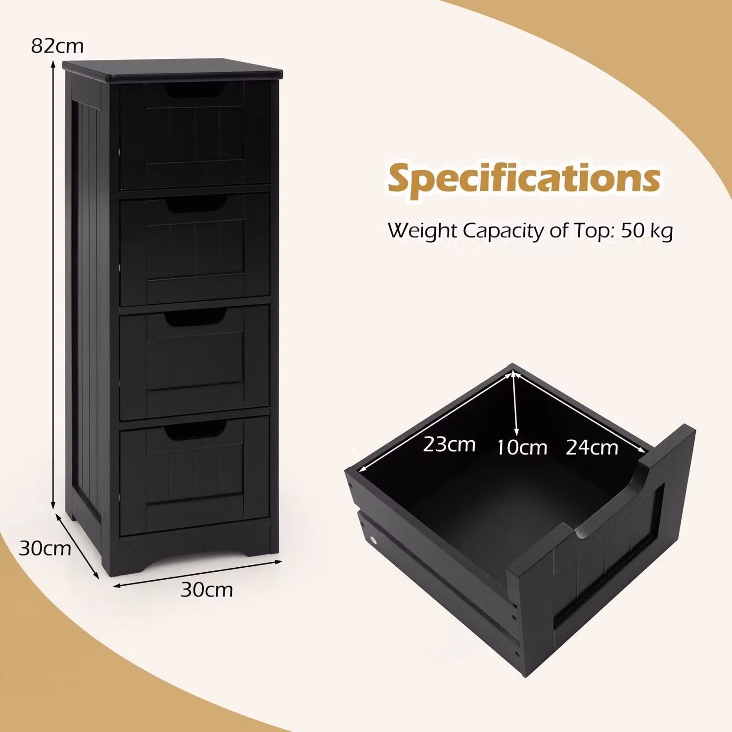 Gymax Black Freestanding Bathroom Storage Cabinet with Doors and Drawers – 2