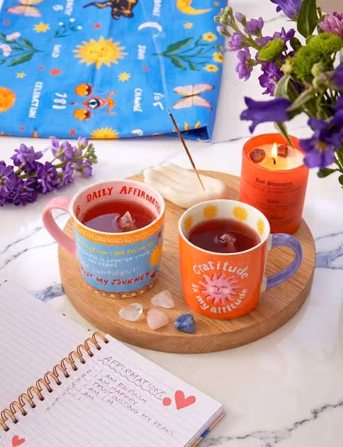 Eleanor Bowmer Set of 2 Affirmation and Gratitude My Attitude Bone China Mugs, Multicolour