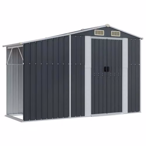 vidaXL Galvanised Steel Gable Garden Shed in Anthracite, W: 277 cm, D: 93 cm, H: 179 cm