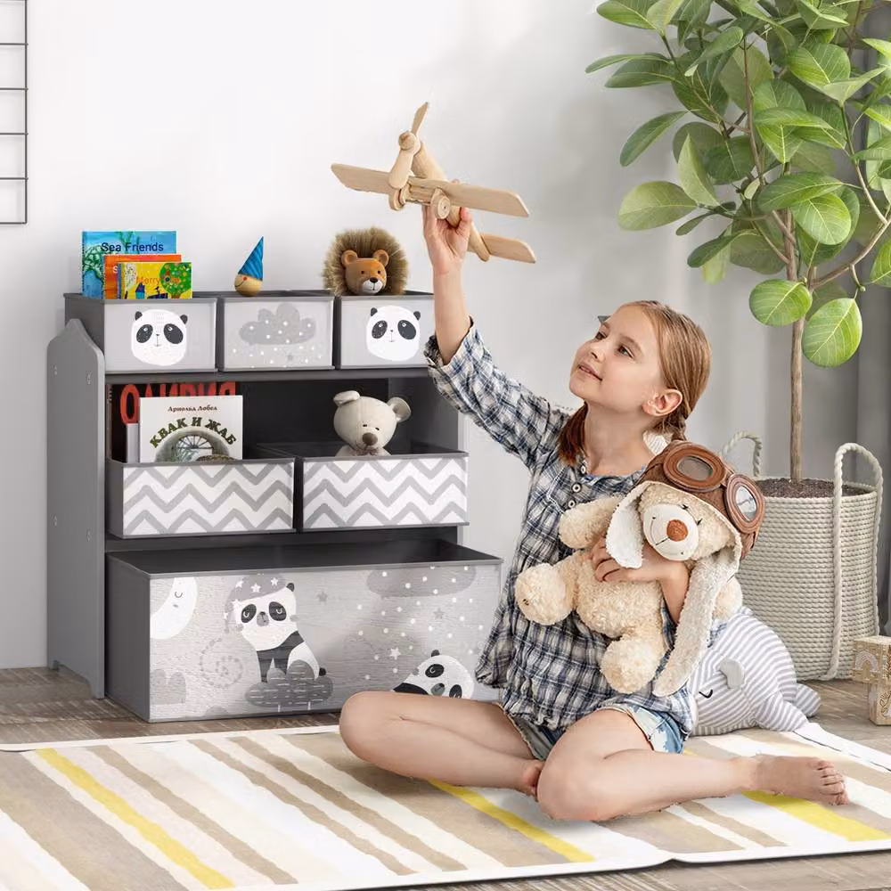 STILVORA Toy Storage Unit with 6 Bins in Grey – 2