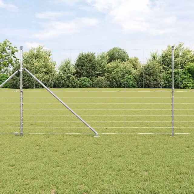 Berkfield Home Field Fence Galvanised Steel in Silver, H: 140 cm x L: 50 m