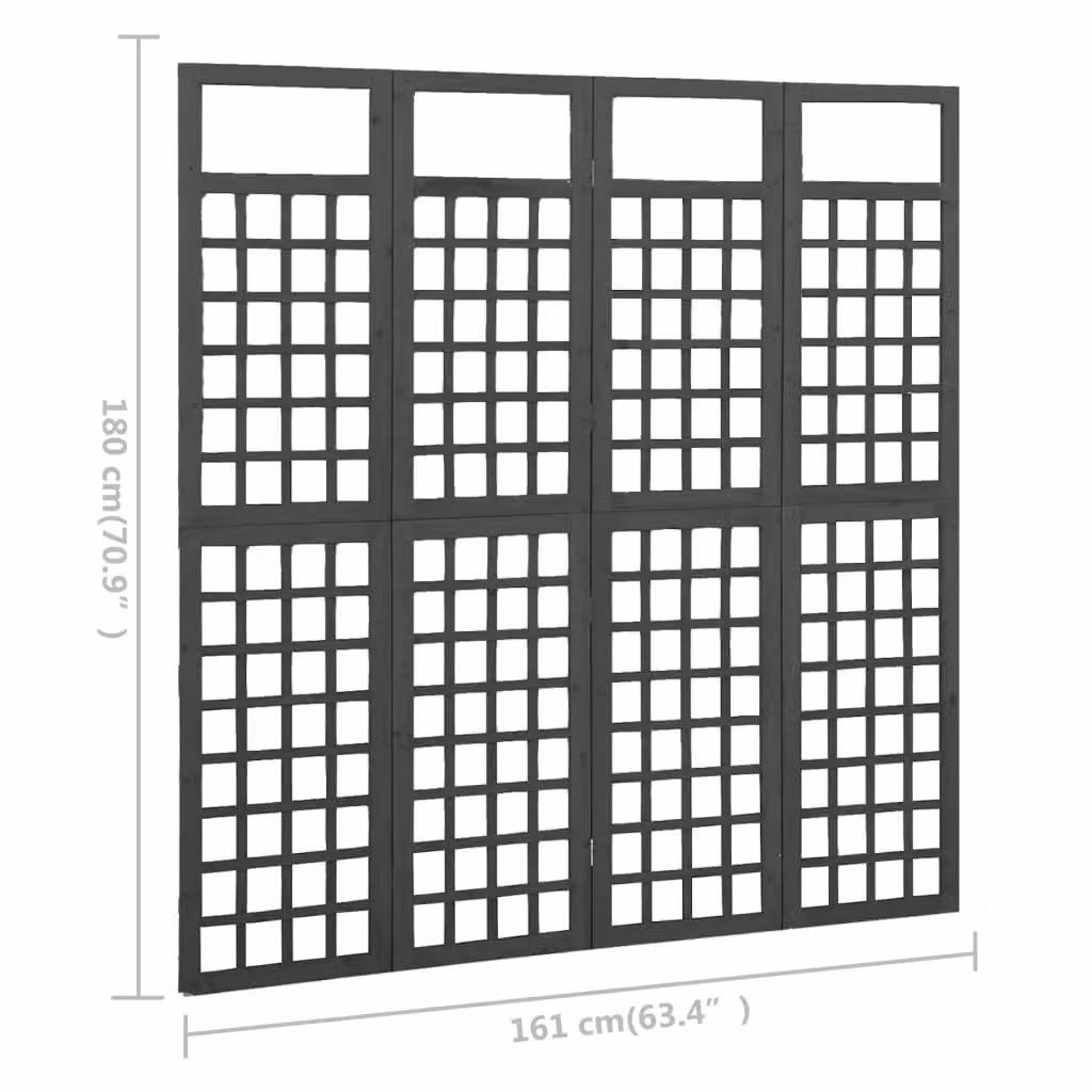 Berkfield Home 4-Panel Black Solid Wood Trellis Room Divider, W: 161 cm, H: 180 cm – 5