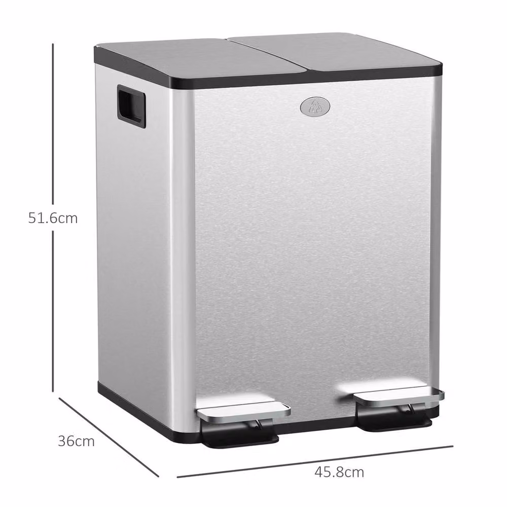 Havendro Dual Kitchen Pedal Bin for Recycling, 2 x 20L, Silver Stainless Steel – 2