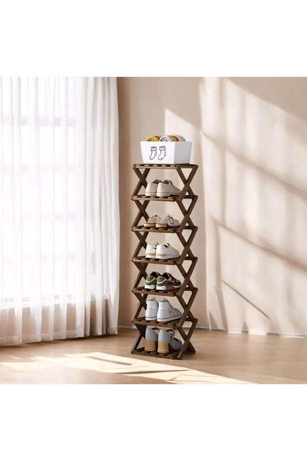 Living and Home 7-Tier Bamboo Folding Shoe Rack in Dark Brown – 2