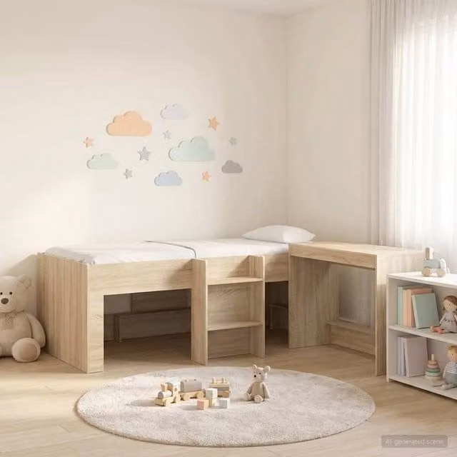 Berkfield Home Kids High Bed Frame with Desk and Stairs in Sonoma Oak Brown Engineered Wood – 1