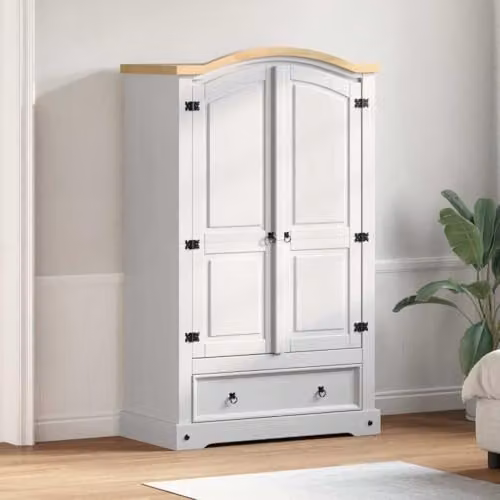 vidaXL CORONA White Solid Pine Wood Wardrobe with Integrated Drawers W/D/H: 101 x 52 x 170 cm – 2