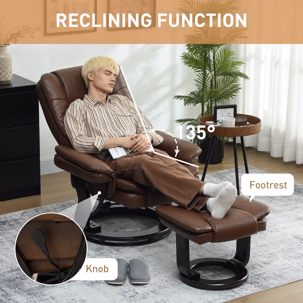 STILVORA Brown Faux Leather Recliner Armchair with Ottoman – 5