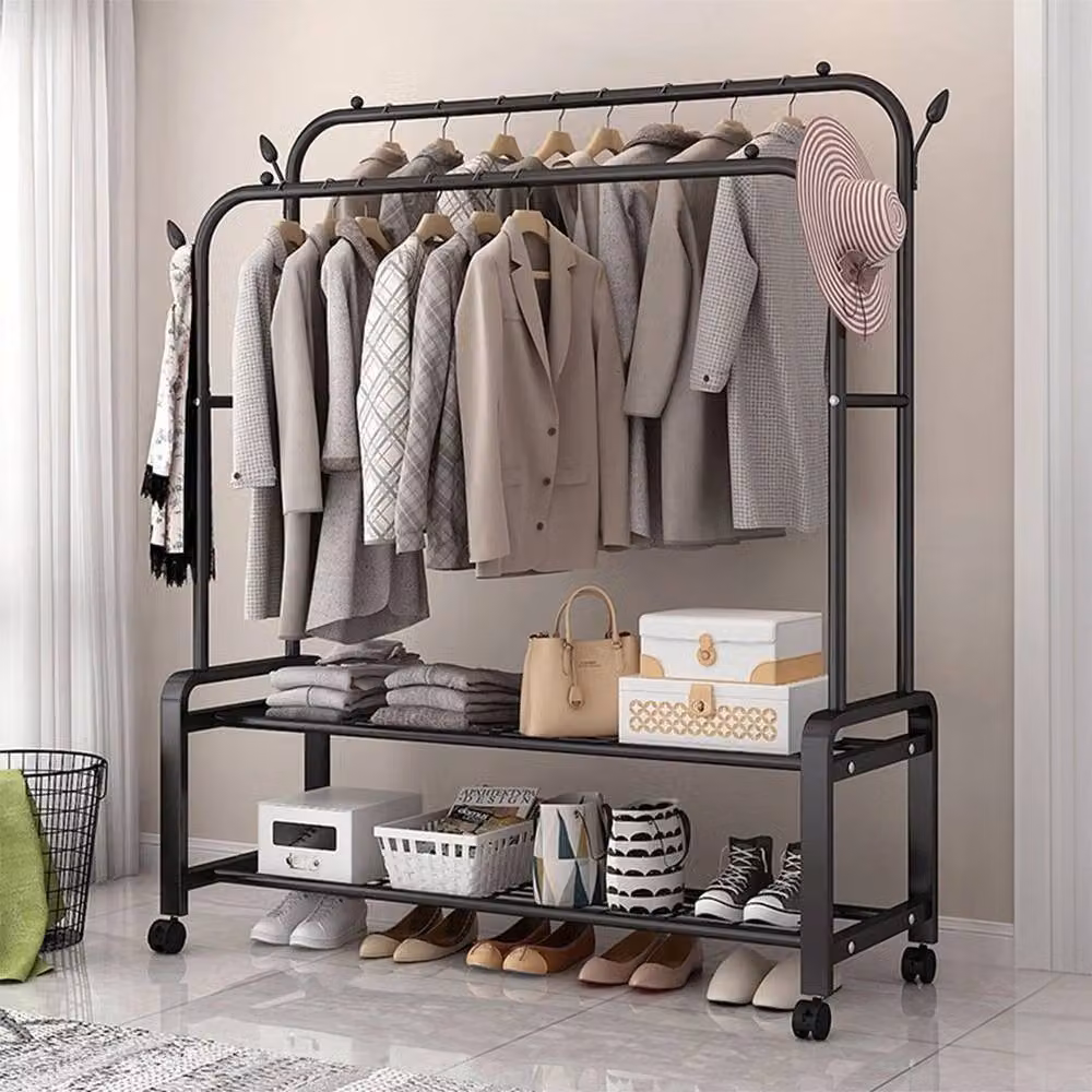 KORVIXA Mobile Double Clothes Rail Garment Display Rack in Black – 2