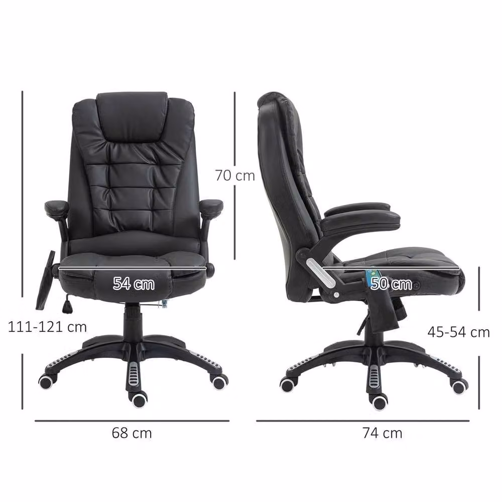 PAWNORA Heated Vibrating Massage Office Chair in Black Synthetic Leather with Headrest and Armrests – 2