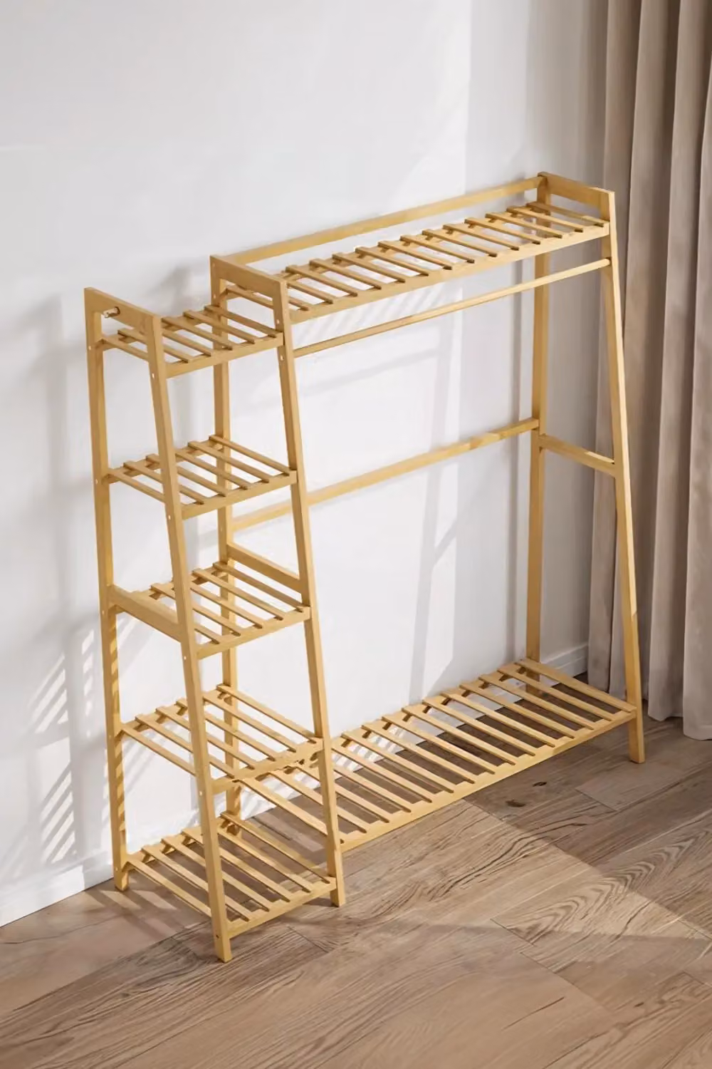 Livinandhome 7 Tier Bamboo Garment Clothes Rack and Storage Shelf in Natural – 2