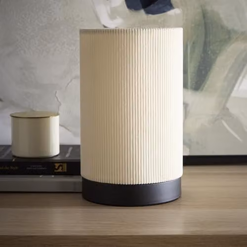 K LIVING Malta Dimpled Velvet Table Lamp in Beige and White