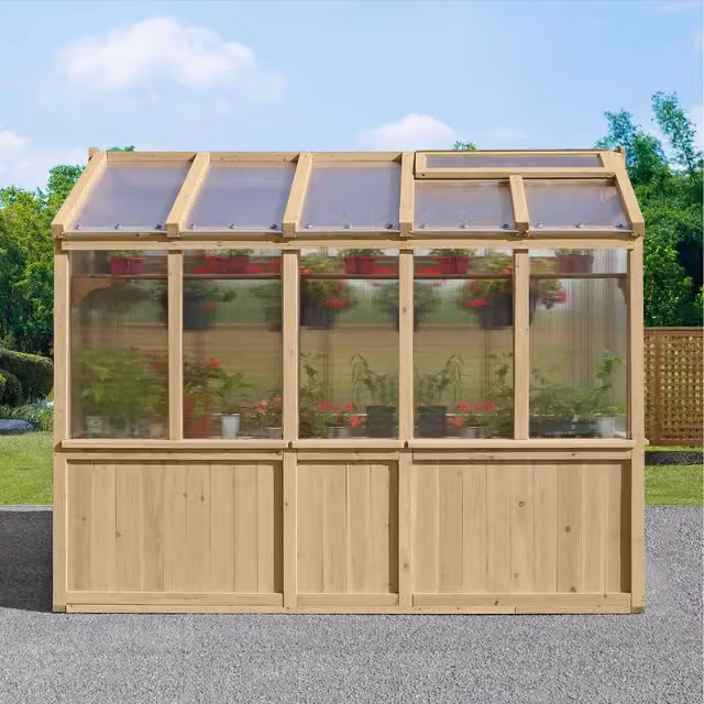 Yardistry Meridian Series Wooden Greenhouse in Brown with Transparent Polycarbonate Panels