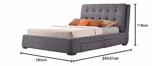 Birlea Mayfair Upholstered 4-Drawer Storage Bed Frame in Grey Fabric, W/D/H: 180 x 200 x 119 cm – 4