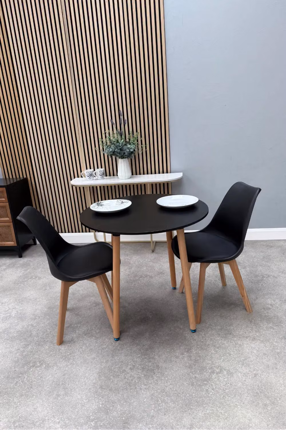 Life Interiors Round Lorenzo Dining Set with Table and 2 Chairs in Black – 2