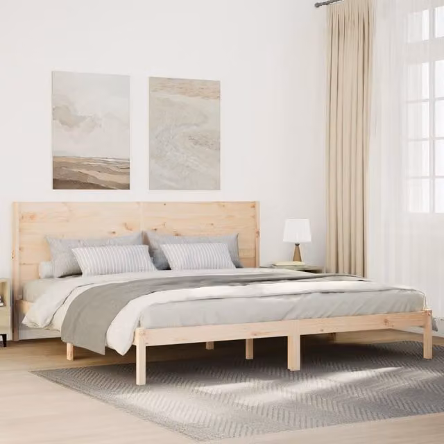 Berkfield Home Extra Long Solid Pine Bed Frame in Brown, W/D/H: 200 x 220 cm – 1